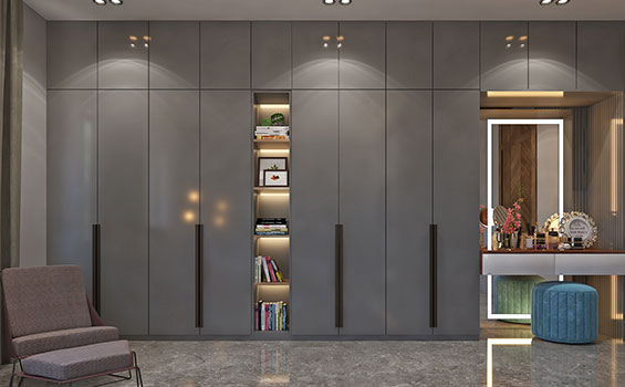 Modern Interior Bedroom Wardrobe with Glass Finish
