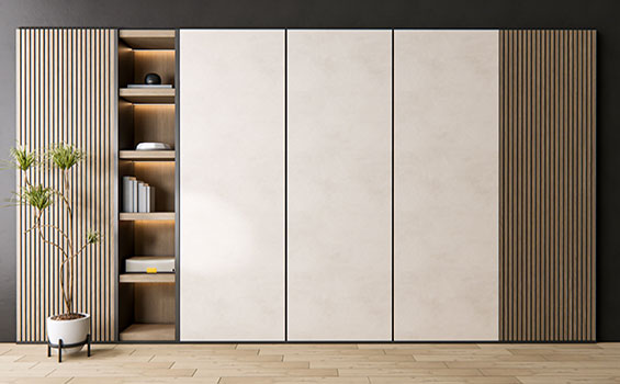 Modern Wardrobe White and Brown Fluted Panel