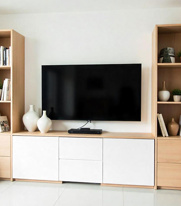 TV Unit with Brown Side Fluted Panel