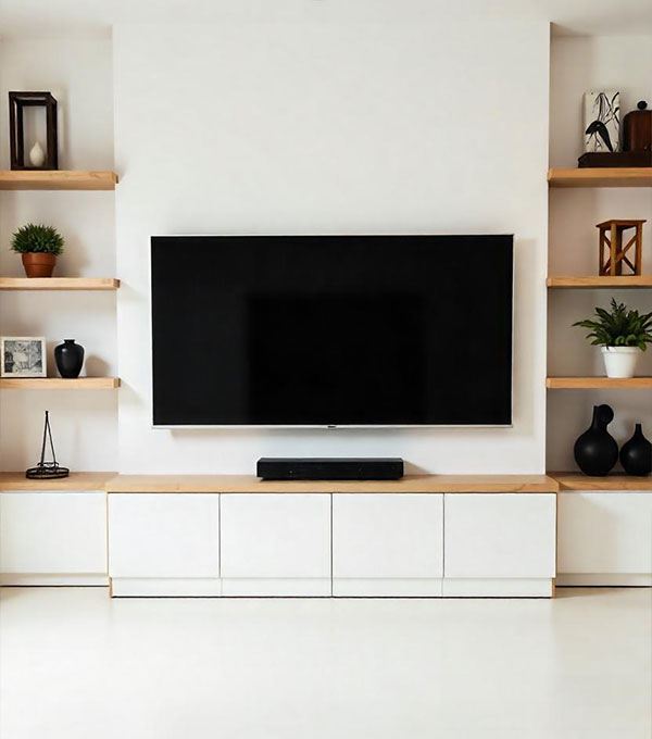 TV Unit with Brown Side Fluted Panel