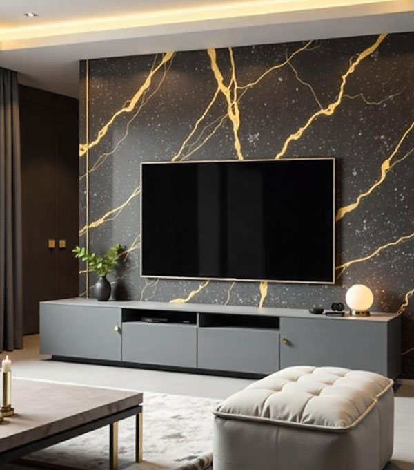 Modern TV Unit with Elegance Marble Back Panel