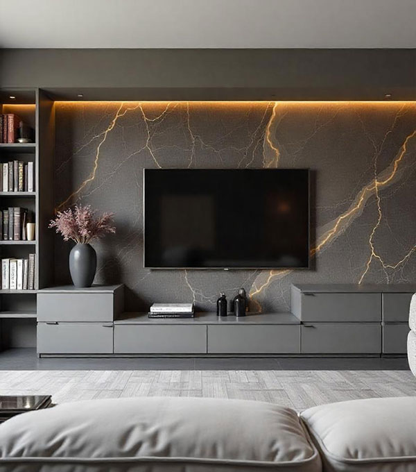 Modern TV Unit with Elegance Marble Back Panel