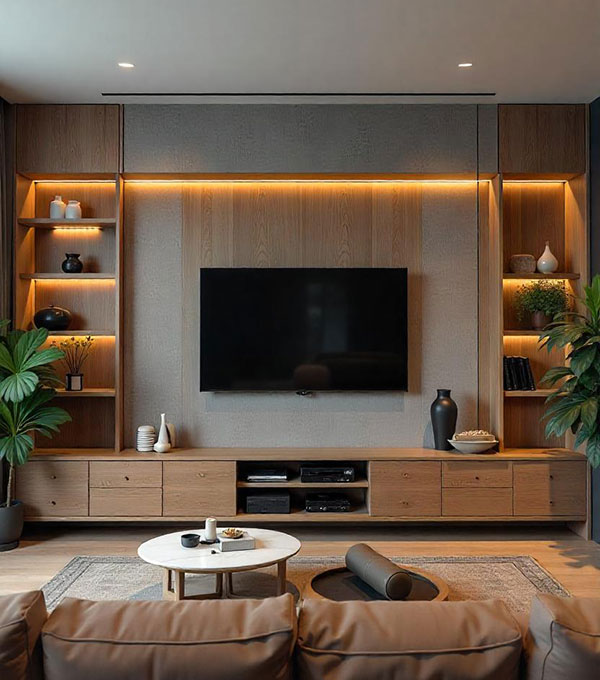 TV Unit with Dark Marble Back Panel