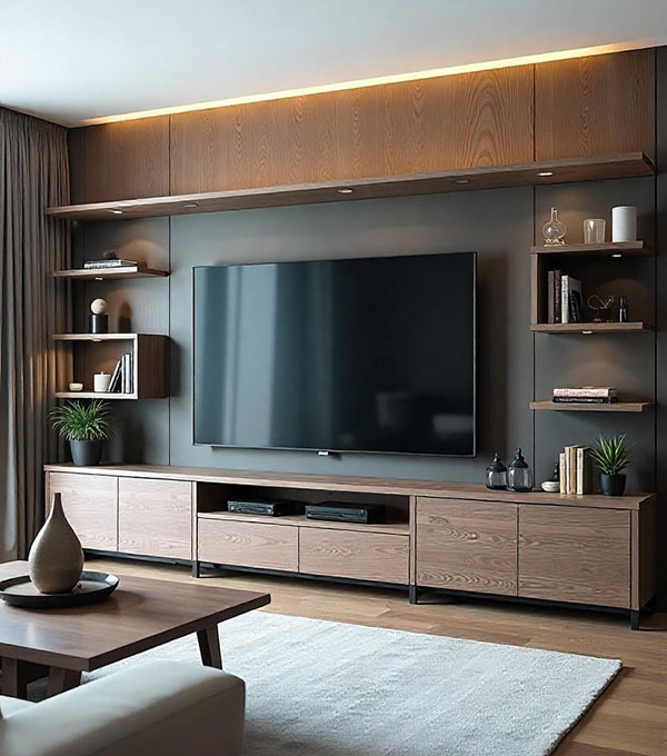 Modern TV Unit Dark Brown Panel
