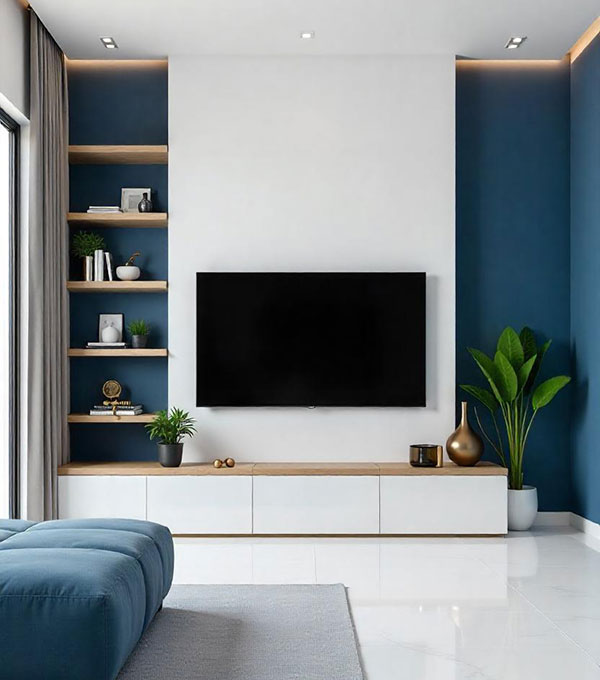 Modern TV Unit White Shelf White Board