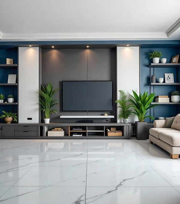 Modern TV Unit White Shelf White Board