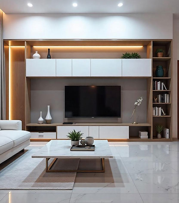Modern TV Unit with Built Shelving
