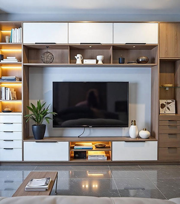 Modern TV Unit with Built Shelving