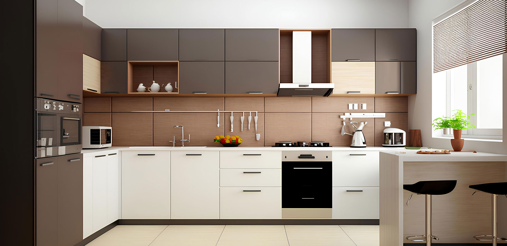 Elegant White And Grey L Shaped Modular Kitchen Design
