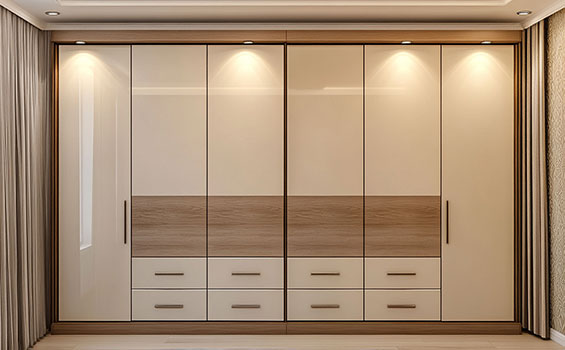 Contemporary 6 Door Swing Wardrobe Design in Suede Finish