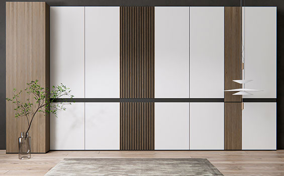 Modern White & Wood Swing Wardrobe with Fluted Panel