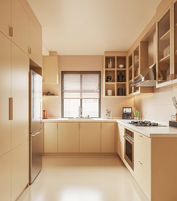 Modular Kitchen with Frosted Glass