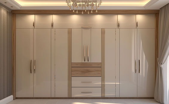 Modern 6 Door Swing Wardrobe with Bronze Wooden Frame