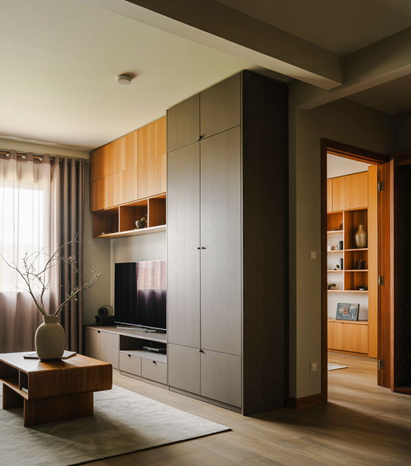 Modern Bedroom Interior with Built Wardrobe TV Unit