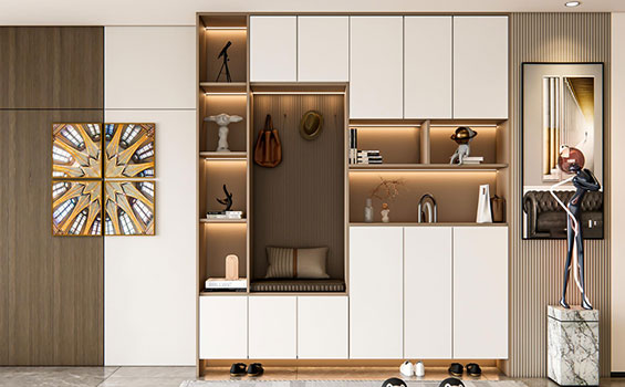 Modern Wardrobe Off White Cabinets with Fluted Panel