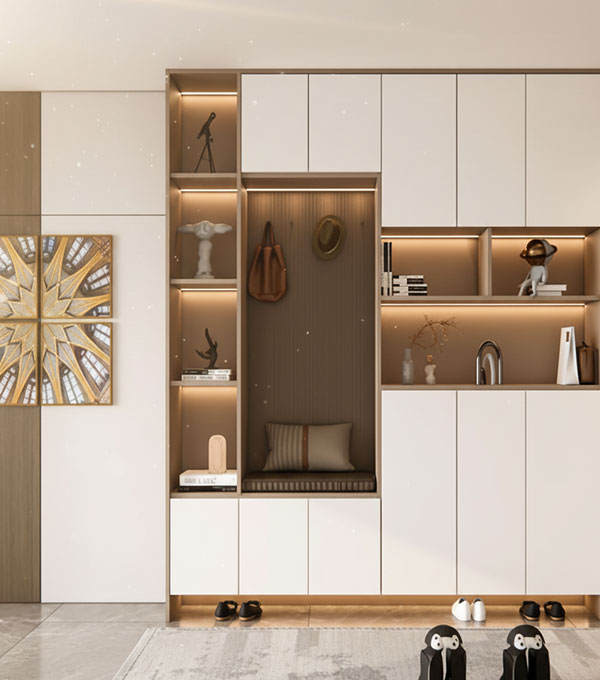 Modern Wardrobe Off White Cabinets with Fluted Panel