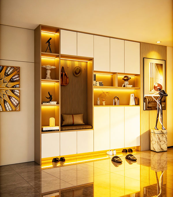 Modern Wardrobe Off White Cabinets with Fluted Panel