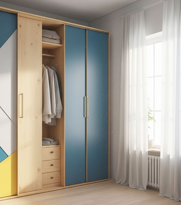 Modern Sliding Wardrobe with Yellow and Blue Door Panels