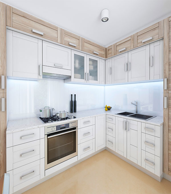 Contemporary Cream L-Shaped Kitchen with Glossy Cabinets