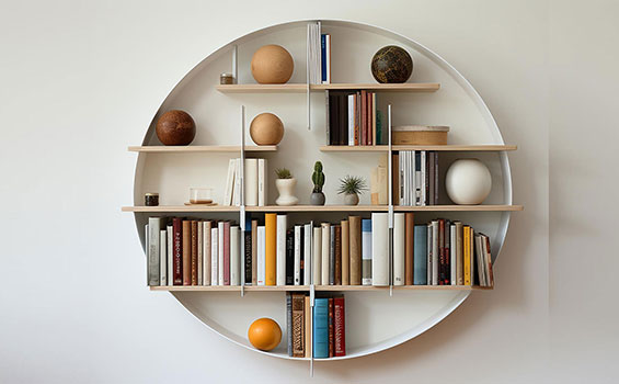 Modern Minimalist Round Book Shelf with Unique Partition