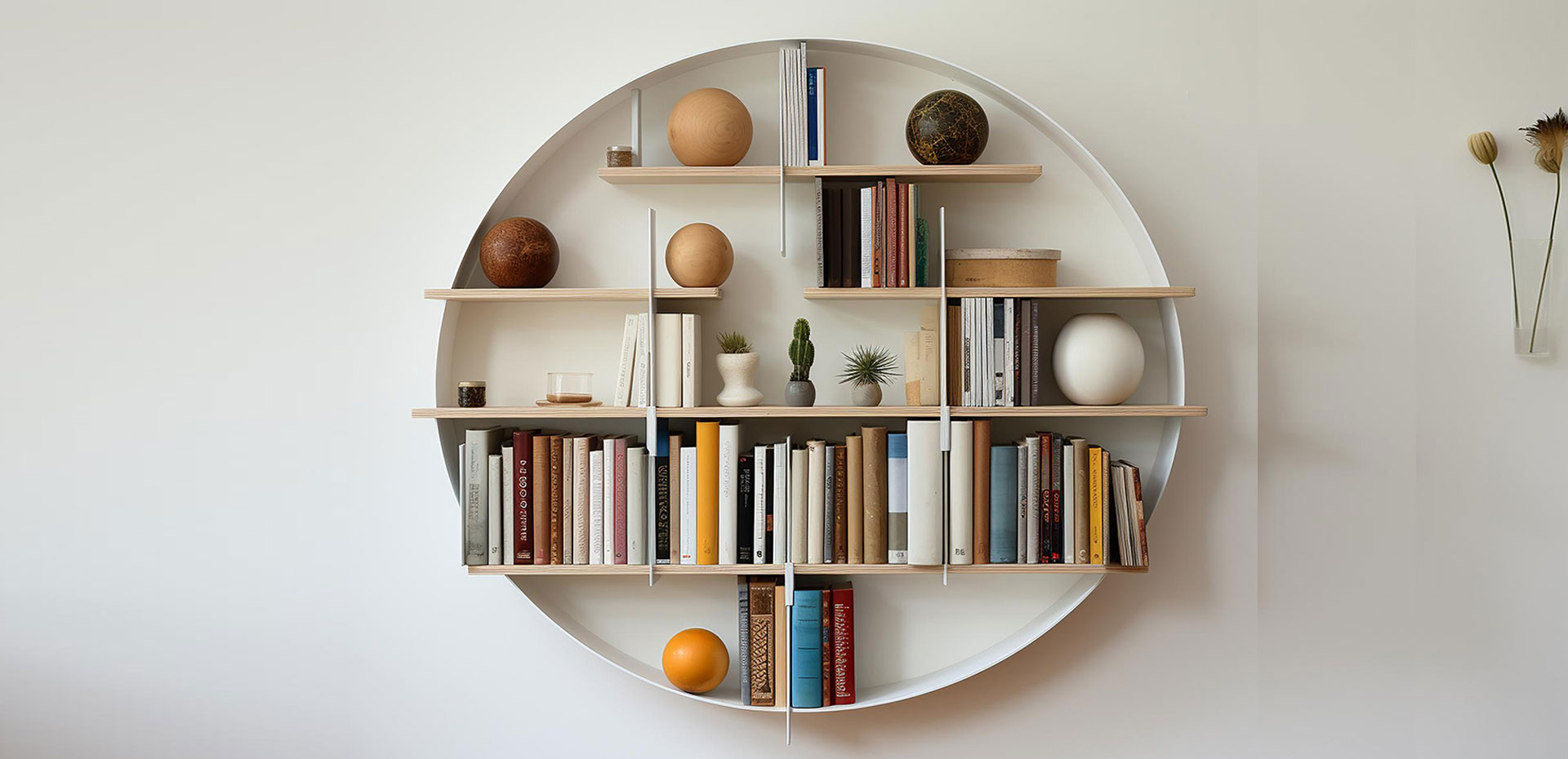 Modern Minimalist Round Book Shelf with Unique Partition