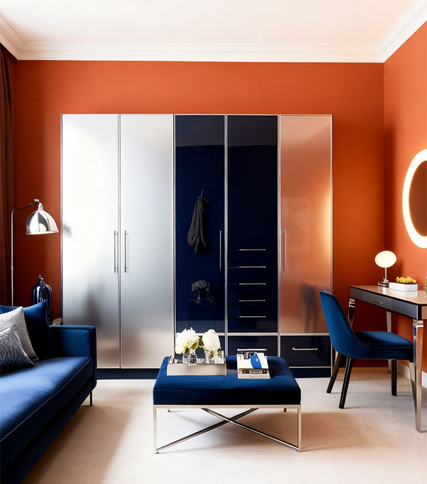 6-Door Contemporary Swing Wardrobe Design with Fluted Glass Shutters