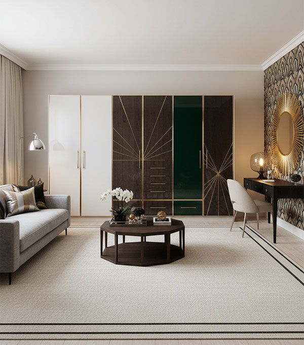 6-Door Contemporary Swing Wardrobe Design with Fluted Glass Shutters