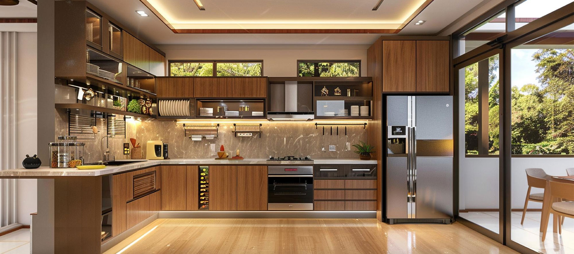Modern L Shaped Modular Kitchen Design With Smart Storage