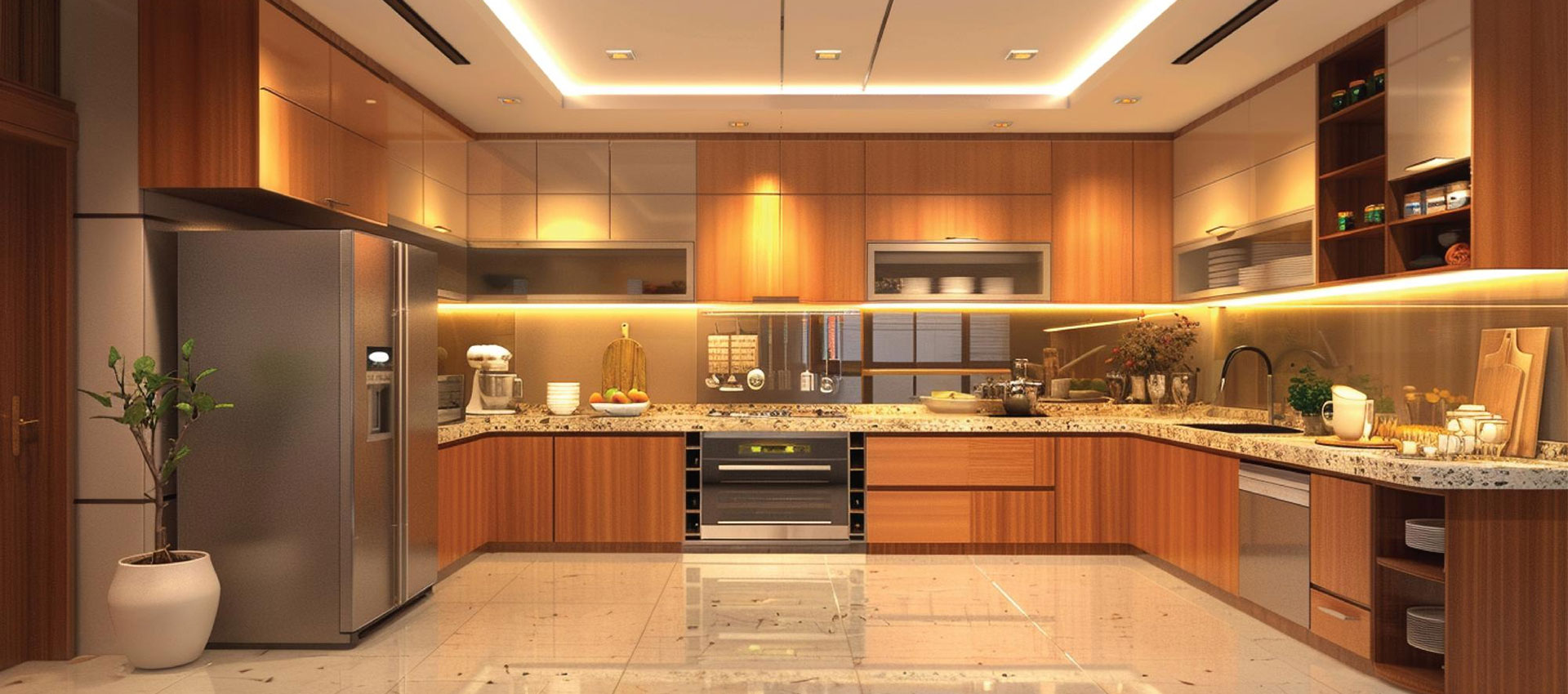 Stylish U Shaped Kitchen Layout With Premium Cabinets