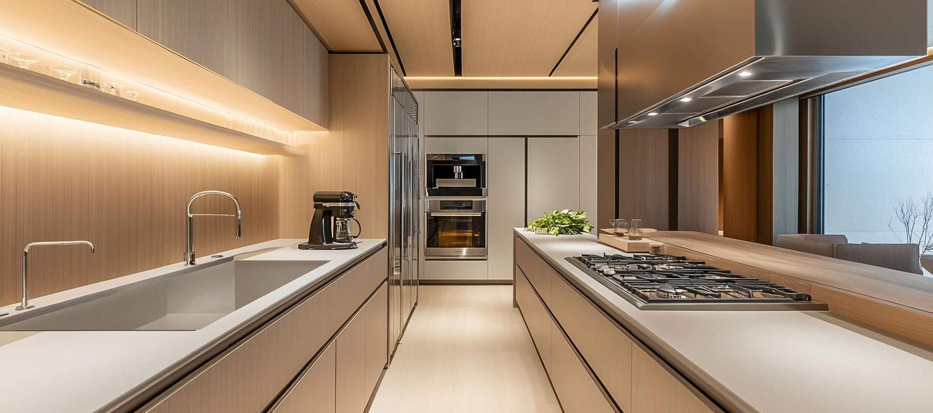 Modern Parallel Modular Kitchen Design With Smart Storage Cabinets