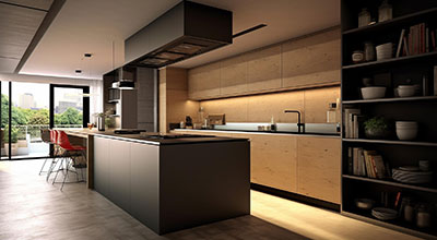 Elegant Island Modular Kitchen Setup With Designer Cabinet Style