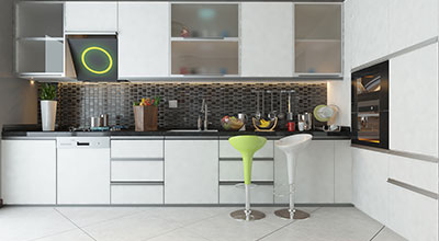 Advanced Acrylic Inline Kitchen With Stylish Modular Cabinets