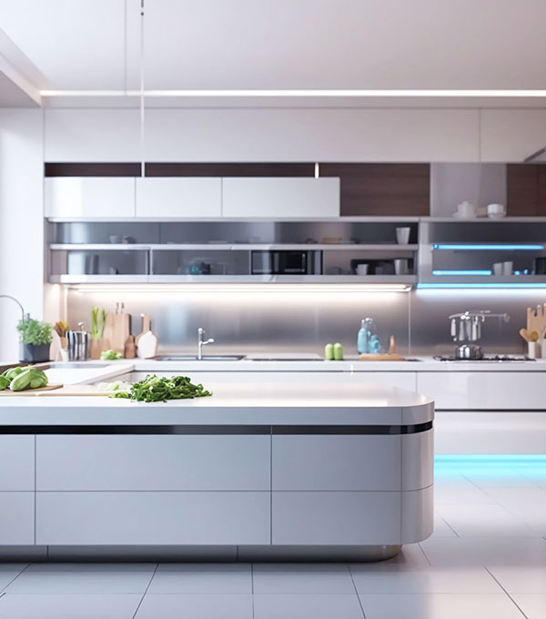 Advanced Acrylic Inline Kitchen With Stylish Modular Cabinets