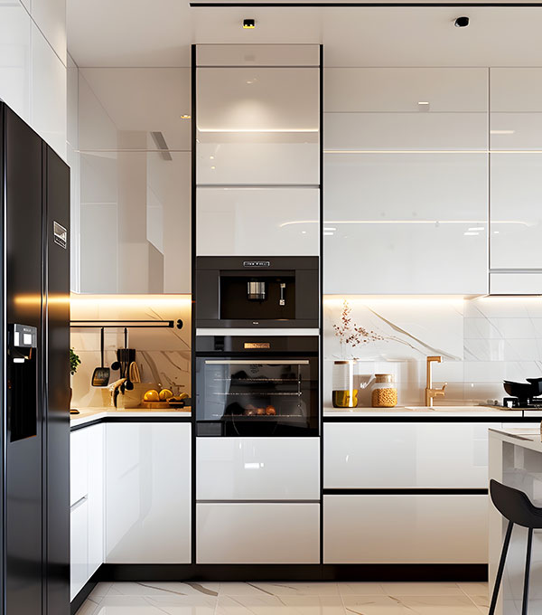 High End Acrylic Inline Modular Kitchen Cabinet Design