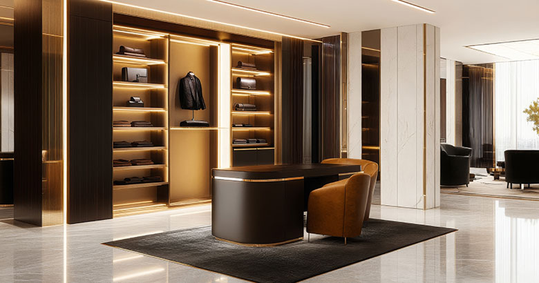 Contemporary Swing Wardrobe Design with Seating Nook Storage and Open Shelves