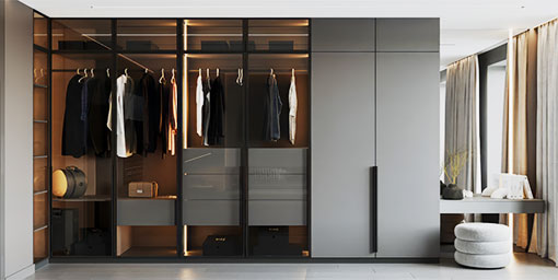Contemporary 3-door Swing Wardrobe Design Black Matte Finish with Drawers