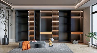 Contemporary 3-door Swing Wardrobe Design Black Matte Finish with Drawers