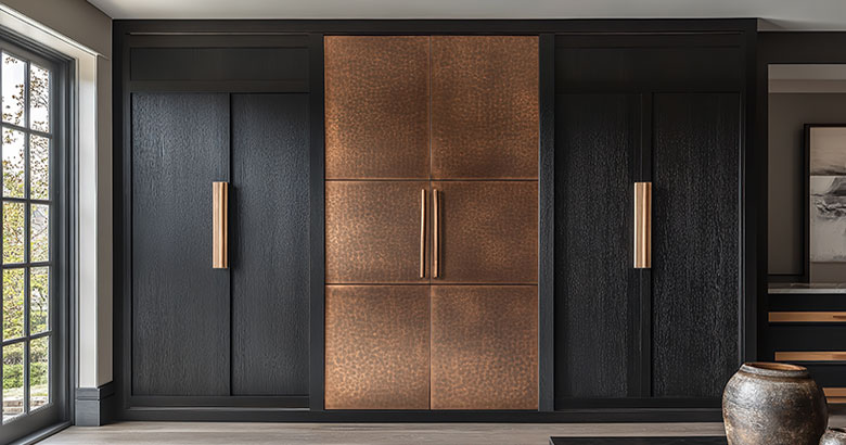 Contemporary 3-door Swing Wardrobe Design Black Matte Finish with Drawers