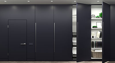 Contemporary 3-door Swing Wardrobe Design Black Matte Finish with Drawers