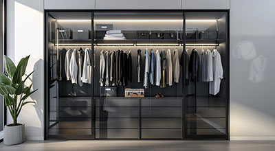 Bronze 8-Door Contemporary Sliding Wardrobe Design with Fluted Glass Shutters