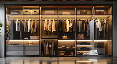 Bronze 8-Door Contemporary Sliding Wardrobe Design with Fluted Glass Shutters