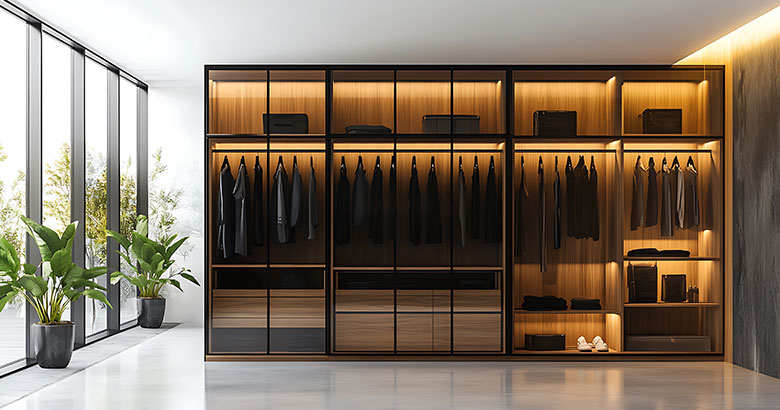 Bronze 8-Door Contemporary Sliding Wardrobe Design with Fluted Glass Shutters