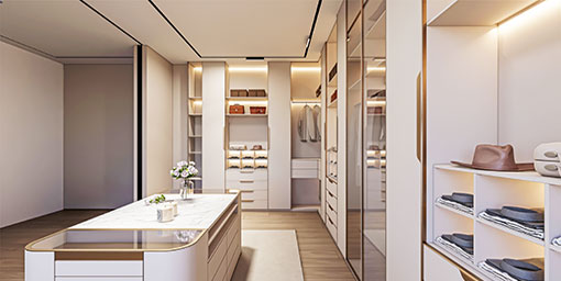 L Shaped Full Height Wardrobe with Stylish Shoe Cabinet and Integrated Dresser