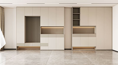 L Shaped Full Height Wardrobe with Stylish Shoe Cabinet and Integrated Dresser