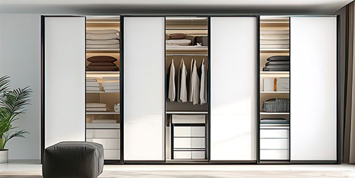 Modern 3-Door Taupe Swing Wardrobe Design with Drawers and Matte Shutters