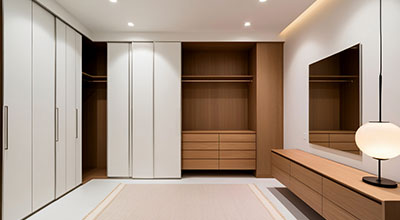 Modern 3-Door Taupe Swing Wardrobe Design with Drawers and Matte Shutters