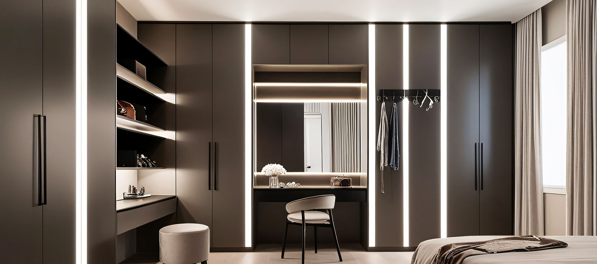 6-Door Contemporary Swing Wardrobe Design with Fluted Glass Shutters