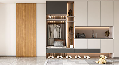 Contemporary 3-Door Cream Swing Wardrobe Design with Drawers