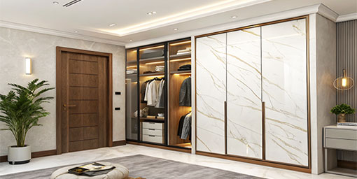 Contemporary 3-Door Cream Swing Wardrobe Design with Drawers