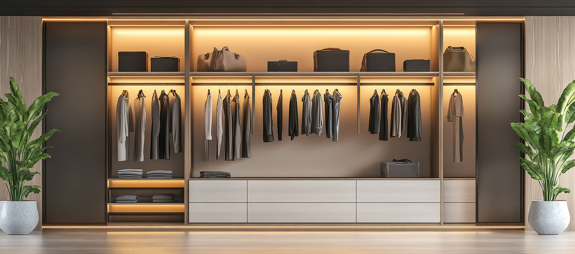Contemporary 3-Door Cream Swing Wardrobe Design with Drawers